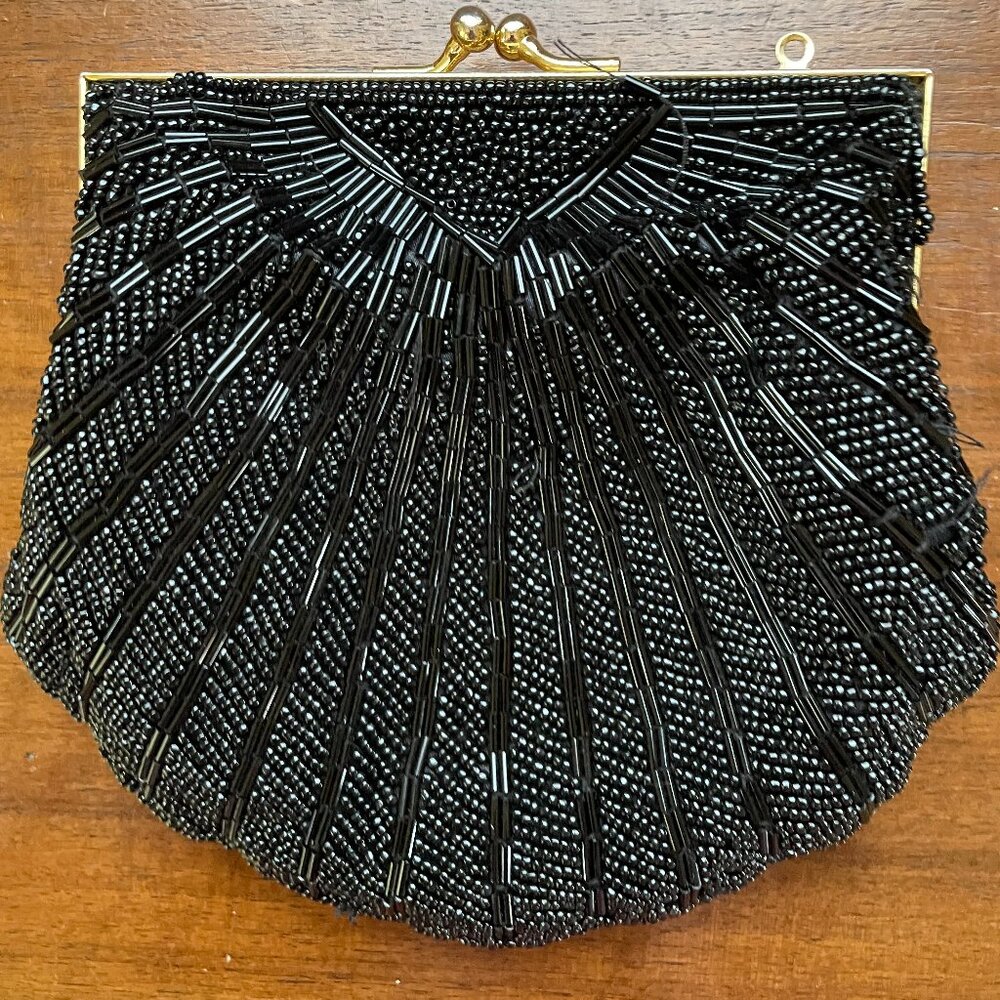 Vintage Carolyne Burton Black Beaded Purse/ Clutch / Bag